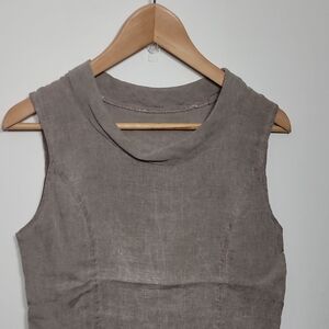 Italian Sleeveless Linen Top Taupe